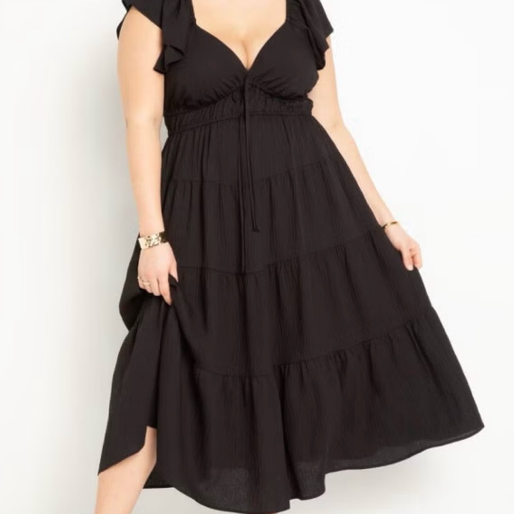 Eloquii Black Pleated Midi Sundress plus size🖤